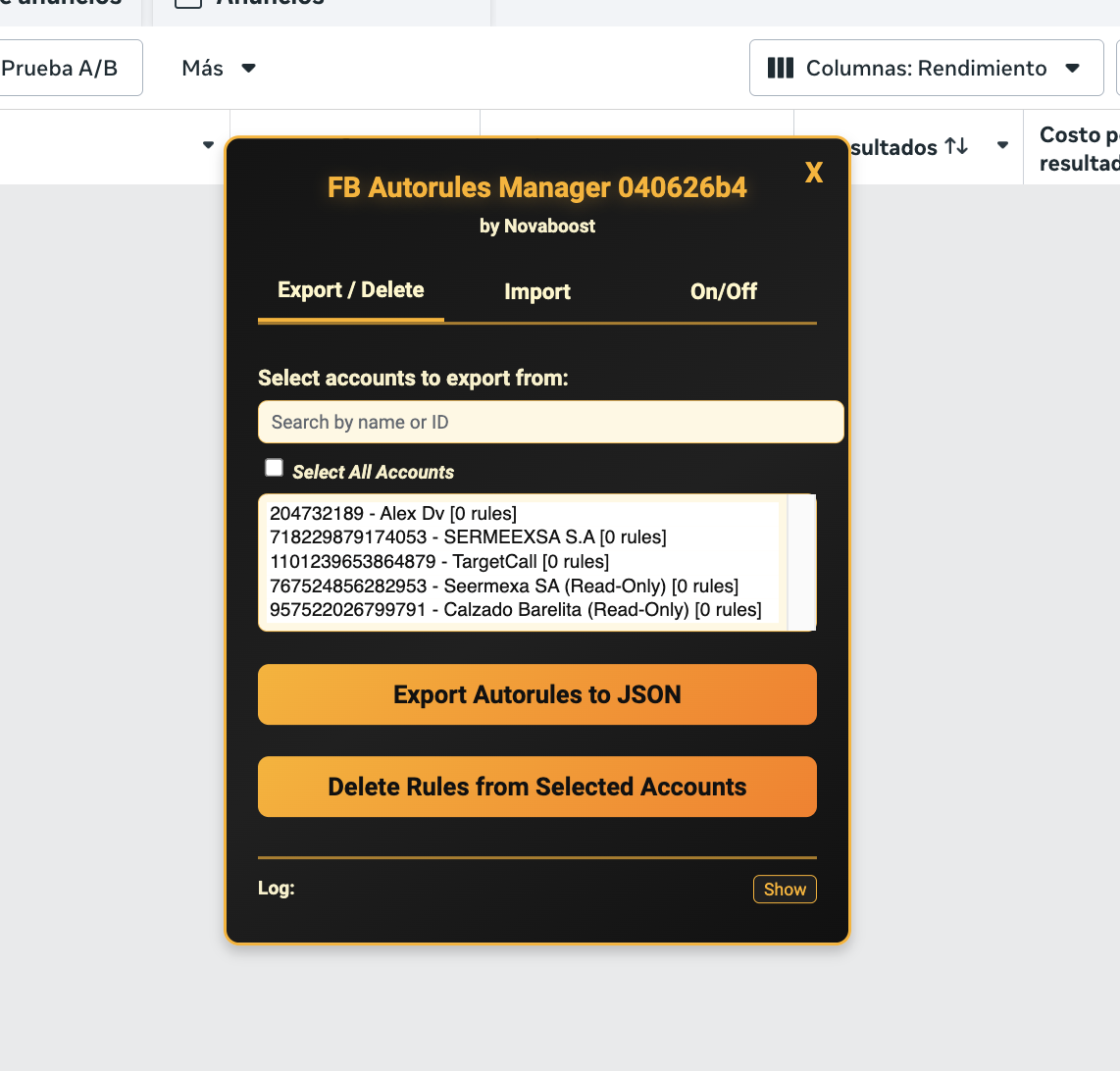 AutoRulesManager running inside Facebook Ads Manager